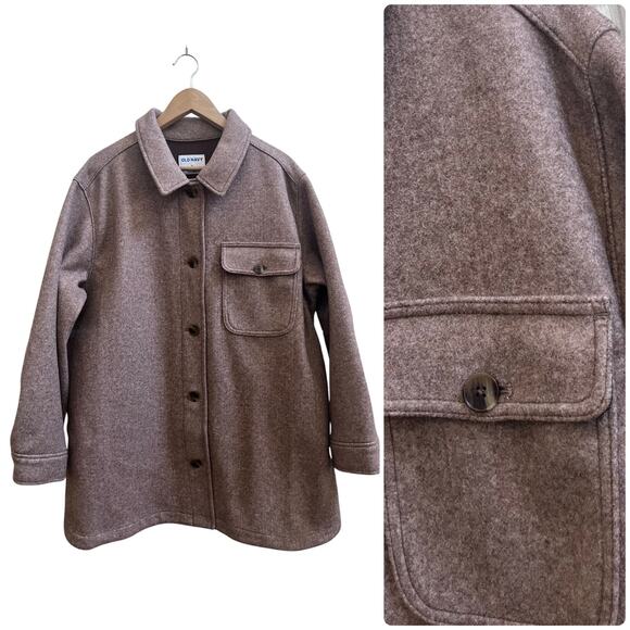 Old Navy New Camel Brown Soft Brushed Loose Fit Utility Shacket Size XL - Picture 1 of 13